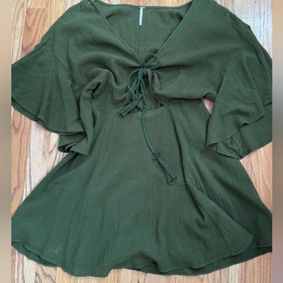 Free People Tops - Free people flutter sleeves olive green dress size M